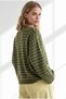 Women's Khaki-Green Crew Neck Striped Sweater with Wide Sleeves KZK-19001201 - 2