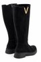Fava Women's Black Suede Boots with V-Shaped Metal-Accented Design, 4 cm Heel - 5
