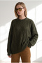 Women's Khaki Oversized Knit Sweater with Geometric Pattern KZK-19001204 - 5