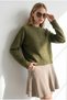 Women's Olive Green Crew Neck Button-Front Knit Cardigan HRK-19000528 - 3
