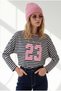 Women's Navy Blue 23 Drapey Loose-Fit Striped Sweatshirt SWT-19000822