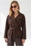 Women's Brown Mock Neck Suede Jacket with Belt Detail and Lining CKT-19000546 - 5