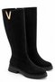 Fava Women's Black Suede Boots with V-Shaped Metal-Accented Design, 4 cm Heel - 4