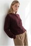 Women's Burgundy Crew Neck Button-Front Knit Cardigan HRK-19000528 - 3