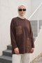 Cotton Sweatshirt Tunic with Pocket Detail and Ruched Detail 6709 Brown - 4