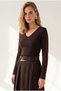 Women's Brown V-Neck Soft-Textured Knit Sweater KZK-19001206 - 3