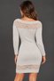 Women's Long-Sleeved Boat Neck Slim-Fit Soft-Textured Elegant Casual Taupe-Colored Knit Mini Dress with Lace Details on the Front and Back - 3