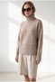 Women's Milk Coffee-Colored Boat Neck Knit Sweater with Corded Fabric Collar Detail KZK-19001202 - 4