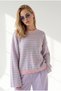 Women's Pink and Blue Crew Neck Striped Sweater with Wide Sleeves KZK-19001201 - 4