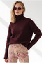 Women's Burgundy Boat Neck Knit Sweater with Corded Fabric Collar Detail KZK-19001202 - 3