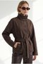 Women's Brown Mock Neck Suede Jacket with Belt Detail and Lining CKT-19000546 - 3