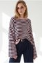 Women's Pink and Navy Blue Crew Neck Striped Sweater with Wide Sleeves KZK-19001201 - 5