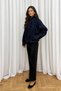 DENIM JACKET WITH MOCK NECK, ELASTIC WAISTBAND, AND HIDDEN ZIPPER—NAVY BLUE - 5