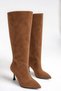 Women's Tan Suede Stiletto Heel Pointed-Toe Knee-High Boots