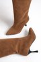 Women's Tan Suede Stiletto Heel Pointed-Toe Knee-High Boots - 5