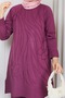 Women's Plum-Colored Knit Modest Tunic with Wavy Floral Print and Slit, Made with Cold-Spun Yarn - 5