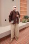 Brown Oversized Gabardine Jacket with Snap Buttons - 3