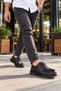 Black Genuine Leather Lace-Up Moc-Toe shoes with a thick sole
