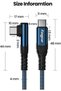 كابل USB C إلى USB C، 3 قطع، كابل Type C بقوة 60 واط (طول 1 قدم، أزرق) - 7