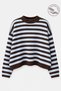 7016 women's striped oversized basic knit sweater - coffee - baby blue