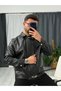 Men's Leather Jacket with Metal Clips and Detailed Custom Design - 3