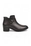 Women's Black Genuine Leather Heeled Zip-Up Boots with Buckle Detail and Zip Detail 24116-1