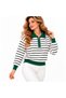 Women's Striped Polo Collar Knit Sweater - 2