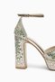 Gold Stone Platform Heeled Evening Dress Shoes - 2