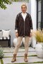 Italian Brown Hooded Long-Sleeve Zippered Pocket Leather-Paneled Casual Velvet Woven Jacket 69 65 - 6