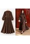 Vintage Long Dark Brown Velvet Dress with Lace Details - 2