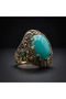 Bronze Women's Ring, Authentic Copper Jewelry, Zircon-Inlaid Oval-Cut Turquoise Stone, Palace Series, Adjustable V - 4