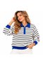Women's Striped Polo Collar Knit Sweater - 2