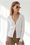 Women's White 2-Button Corded Fabric Knit Cardigan HRK-19000533 - 4