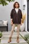 Italian Brown Hooded Long-Sleeved Zippered Pocket with Tie-Detail Velvet-Woven Jacket 68 66 - 6