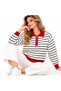 Women's Striped Polo Collar Knit Sweater - 4