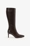 Navy Brown Leather Women's Heeled Boots