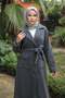 Anthracite-Colored Button-Front Coat with Pockets and Belt HM2981 - 7