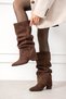 Suede-Look Pointed-Toe Women's Boots with Fur-Trimmed Lining and Ruched Detail: Unique Style and Meticulously Crafted - 2