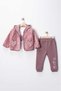 GIRL BABY 3-PIECE SET WITH HEART-PRINTED POCKETS AND A Welsoft Fleece CARDIGAN - 2