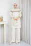 Women's Ecru Knit Modest Tunic with Cold-Spun Thread, Glittery Trim, Crew Neck, and Slit