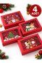 New Year's and Christmas-Themed Red Cardboard Gift Box with Window, 22x15x7 cm, Set of 4