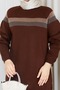 Women's Brown Knit Modest Tunic with Cold-Weave Glittery Striped Detail, Sequin Trim, Crew Neck, and Slit - 5
