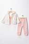 GIRL BABY 3-PIECE SET WITH HEART-PRINTED POCKETS AND A Welsoft Fleece CARDIGAN - 2