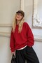 Women's Oversized Sweatshirt BASIC Red – Crew Neck, 3-Ply Brushed Fleece, Drop Shoulder - 2