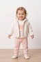 GIRL BABY 3-PIECE SET WITH HEART-PRINTED POCKETS AND A Welsoft Fleece CARDIGAN