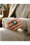 Bronze Women's Ring, Authentic Copper Jewelry, Zircon and Turquoise Stone Inlay, Victorian Style, Adjustable, Vintage - 5