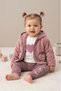 GIRL BABY 3-PIECE SET WITH HEART-PRINTED POCKETS AND A Welsoft Fleece CARDIGAN