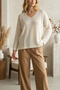 Glittery V-Neck Long-Sleeve Loose-Fit Basic Knit Sweater - 4