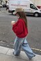 Women's Oversized Sweatshirt BASIC Red – Crew Neck, 3-Ply Brushed Fleece, Drop Shoulder - 6