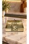 100% Rice Flower Branch Detailed Gold Square Napkin Holder – Decorative Luxury Desktop Napkin Holder, 14x14 cm - 3